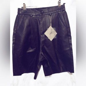 Vegan leather black elastic waist  office shorts S